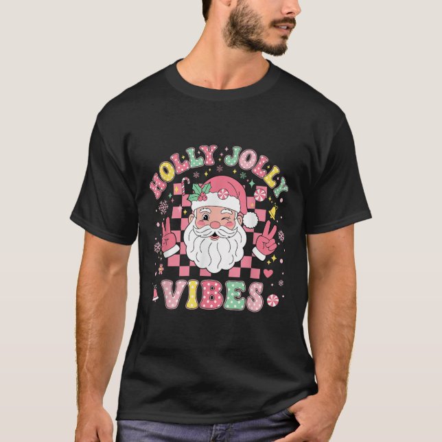 Groovy Holly Xmas Jolly Vibes Nk Christmas Santa M T-Shirt (Front)
