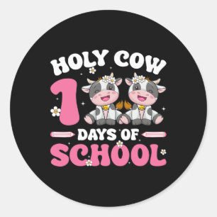 Groovy Holy Cow 100 Days School Dairy Milk Student Classic Round Sticker