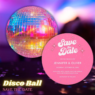 Groovy Hot Pink Disco Ball Wedding Save the Date Invitation