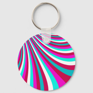 Groovy Hot Pink Teal Rainbow Slide Stripes Pattern Key Ring