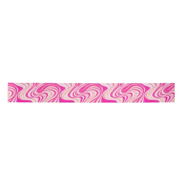 Groovy Hot Pink Waves, Pink Marble Swirls Satin Ribbon (Front)