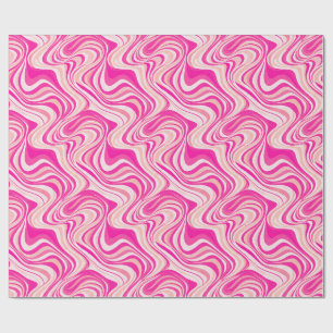Groovy Hot Pink Waves, Pink Marble Swirls Wrapping Paper