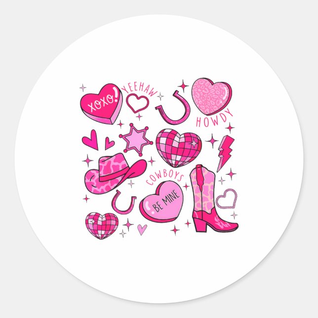 Groovy Howdy Valentine Western Valentines Day Cowb Classic Round Sticker (Front)