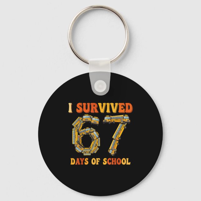 Groovy I Survived 67 Days Of School Funny 67 Meme  Key Ring (Front)
