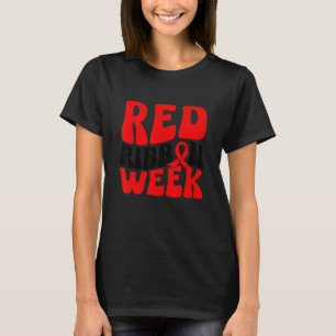 Groovy I Wear Red Ribbon Week Heart Health Awarene T-Shirt