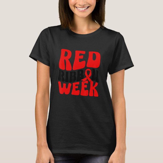 Groovy I Wear Red Ribbon Week Heart Health Awarene T-Shirt (Front)