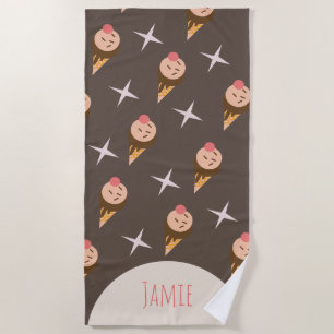 Groovy Ice Cream Cones Chocolate Name Beach Towel