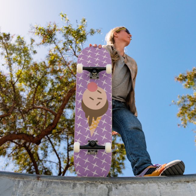 Groovy Ice Cream Pattern Purple Skateboard (Outdoor 1)