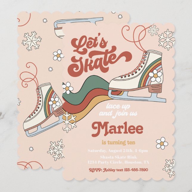 Groovy Ice Skating Birthday Invitation | Ice Skate (Front/Back)