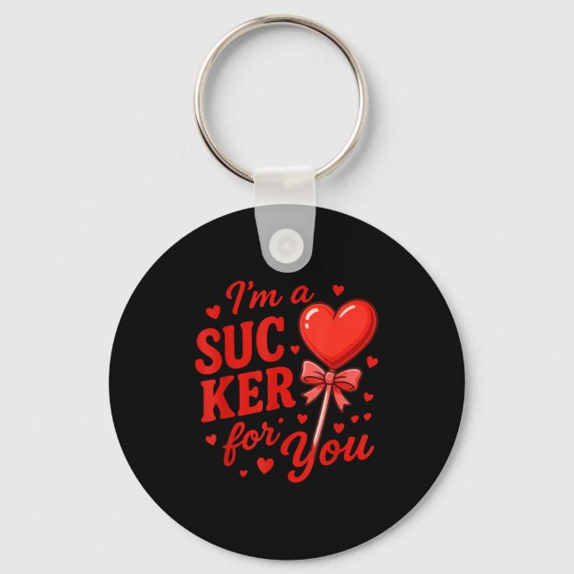 Groovy I'm A Sucker For You Retro Heart Candy Vale Key Ring (Front)
