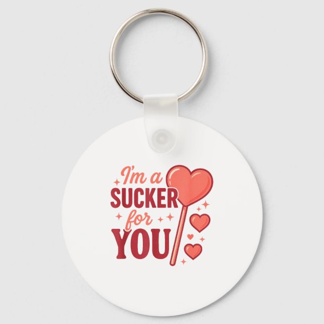 Groovy I'm A Sucker For You Retro Heart Candy Vale Key Ring (Front)