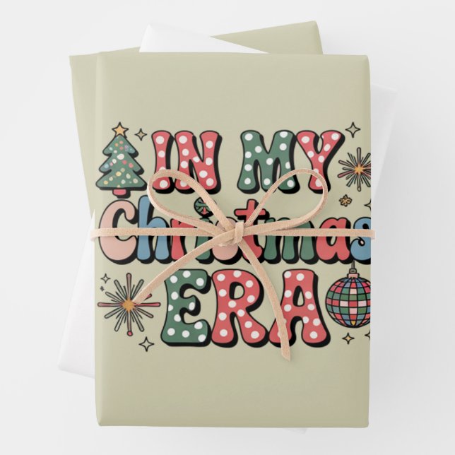 Groovy In My Christmas Era Funny Teacher Wrapping Paper Sheet (In situ)