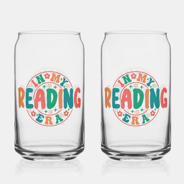Groovy "In My Reading Era" Wavy Font Graphic Can Glass (Front)