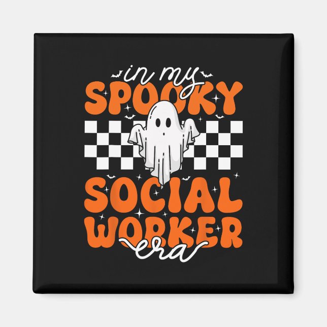 Groovy In My Spooky Social Worker Era Cute Ghost H Magnet (Front)