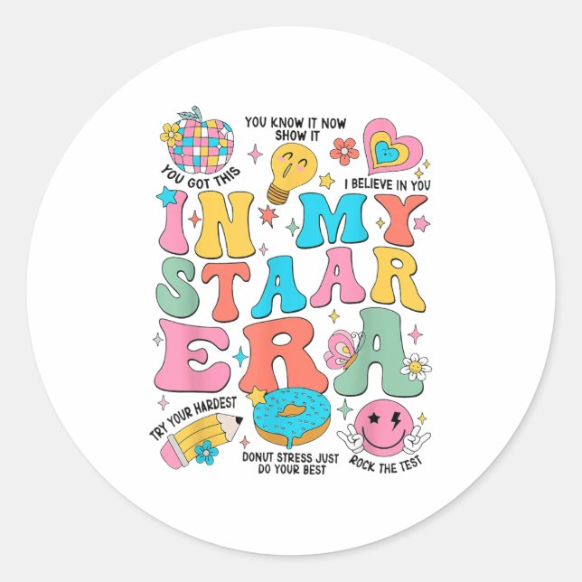 Groovy In My Starr Era Testing Day Teacher Kids Mo Classic Round Sticker (Front)