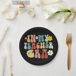Groovy In My Teacher Era Back to School Teacher Paper Plate