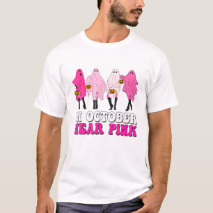 Groovy In October We Wear Pink Ghost Halloween Bre T-Shirt