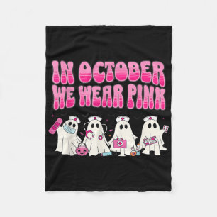 Groovy In October We Wear Pink Nurse Breast Cancer Fleece Blanket