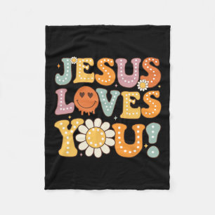 Groovy Jesus Loves You Kids Women Religious Faith  Fleece Blanket