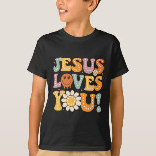 Groovy Jesus Loves You Kids Women Religious Faith T-Shirt