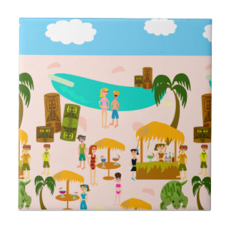 Groovy Jet Set Pool Party Retro Art Cartoon Tile