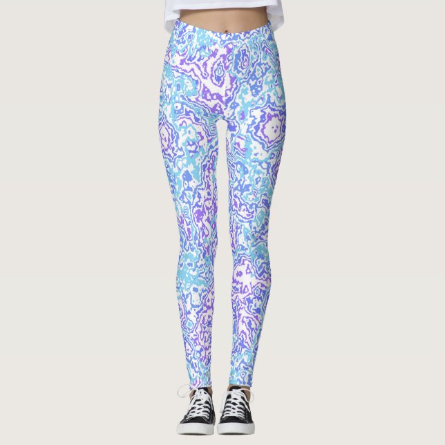 Groovy Jewel Tone Retro Boho Trippy Hippie Marble Leggings (Front)