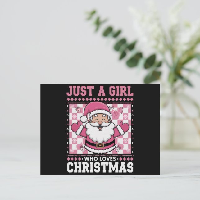 Groovy Just A Girl Who Loves Christmas Xmas Santa  Holiday Postcard (Standing Front)