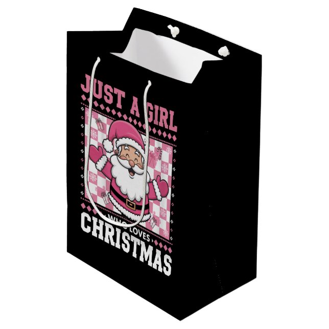Groovy Just A Girl Who Loves Christmas Xmas Santa  Medium Gift Bag (Front Angled)