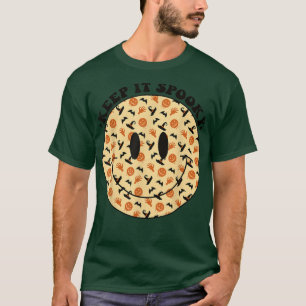 Groovy Keep It Spooky Halloween Happy Face Retro T-Shirt