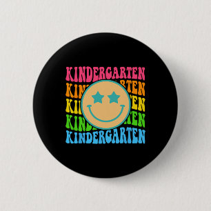 Groovy Kindergarten Vibes Face Retro Teachers Back 6 Cm Round Badge