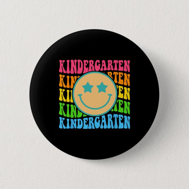 Groovy Kindergarten Vibes Face Retro Teachers Back 6 Cm Round Badge (Front)