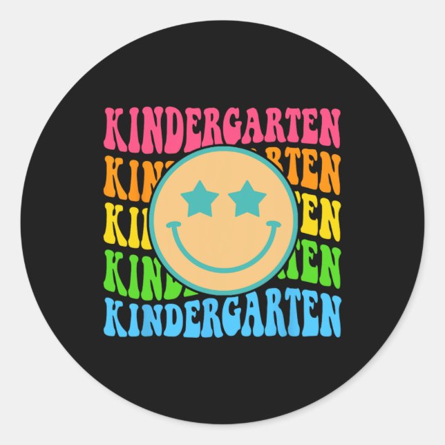 Groovy Kindergarten Vibes Face Retro Teachers Back Classic Round Sticker (Front)