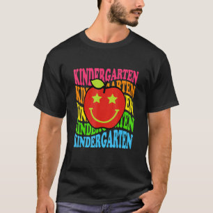 Groovy Kindergarten Vibes Retro Face Teachers Back T-Shirt
