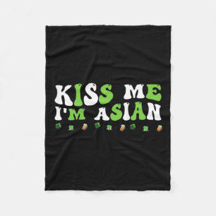 Groovy Kiss Me I'm Asian St. Patricks Day Clothes Fleece Blanket