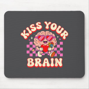 Groovy Kiss Your Brain Retro Valentines Day Teache Mouse Mat