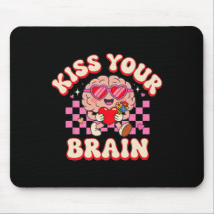 Groovy Kiss Your Brain Retro Valentines Day Teache Mouse Mat