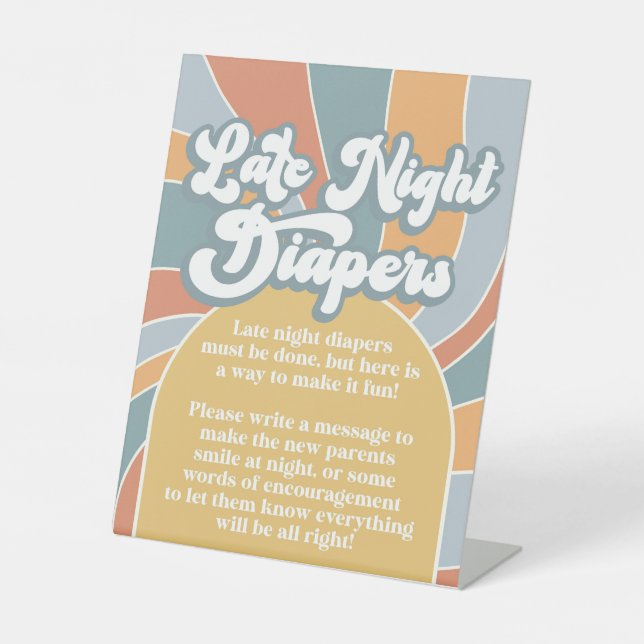 Groovy Late Night Diapers Retro Sunshine Shower Pedestal Sign (Front)