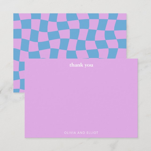 Groovy Lavender Chequerboard Cute Baby Shower  Thank You Card (Front/Back)