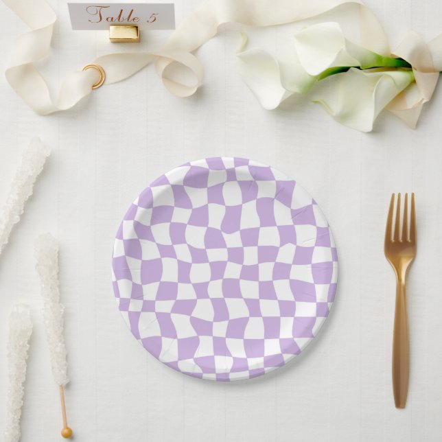 Groovy Lavender White Checks Chequered   Paper Plate (Wedding)