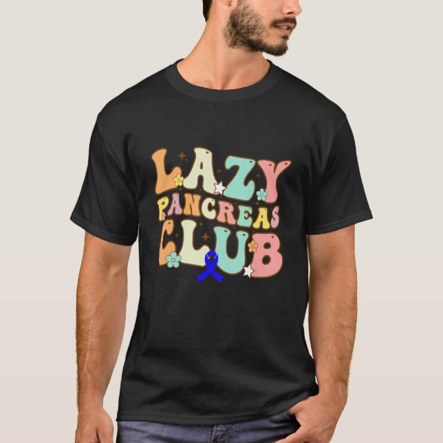 Groovy Lazy Pancreas Club Diabetes Awareness Blue  T-Shirt (Front)