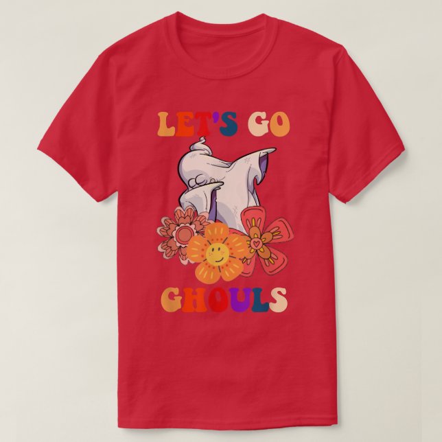Groovy Let's Go Ghouls Floral Ghost Hippie Hallowe T-Shirt (Design Front)