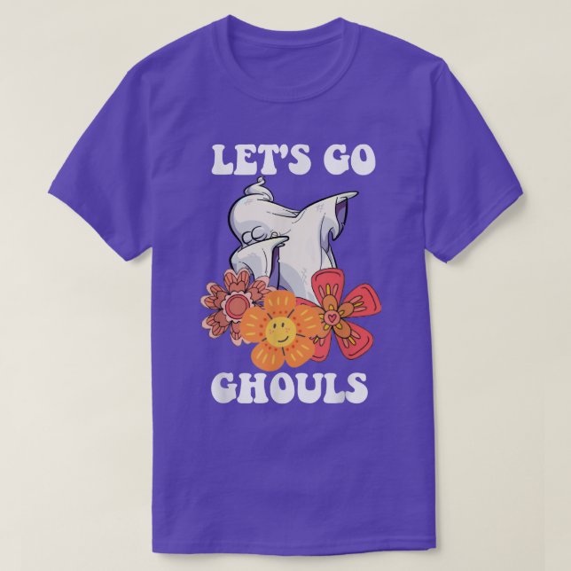 Groovy Let's Go Ghouls Floral Ghost Hippie Hallowe T-Shirt (Design Front)