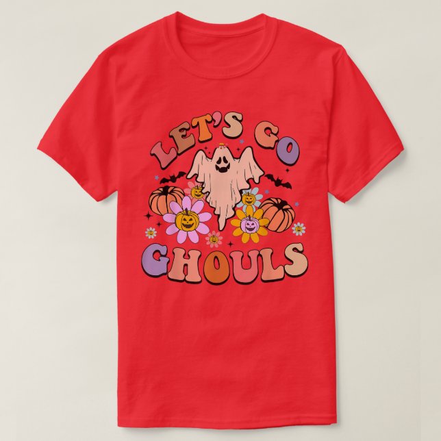 Groovy Let's Go Ghouls Floral Ghost Hippie Hallowe T-Shirt (Design Front)