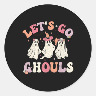 Groovy Let's Go Ghouls Halloween Ghost Outfit For Classic Round Sticker