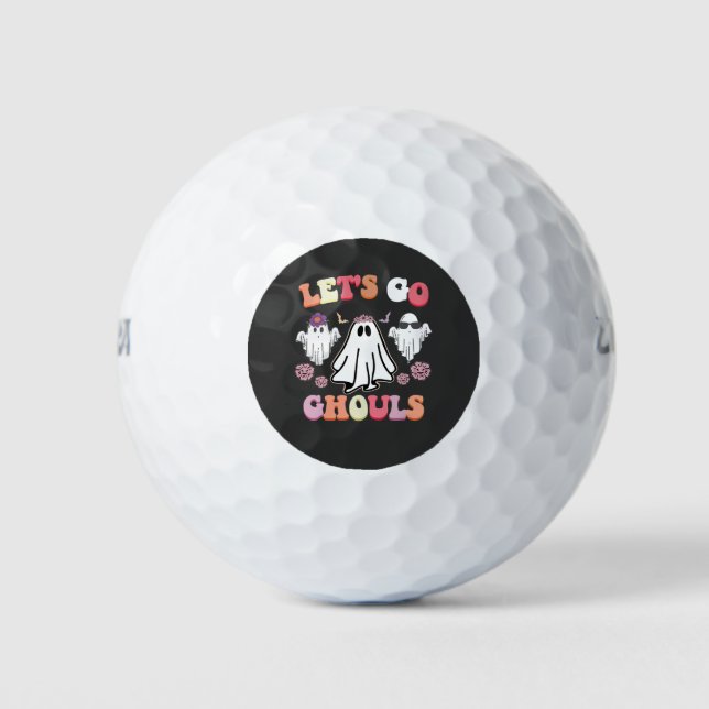 Groovy Let's Go Ghouls Halloween Ghost Retro Golf Balls (Front)