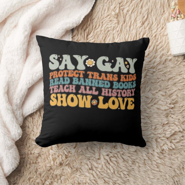 Groovy LGBT Say Gay Protect Trans Kids Read Books Cushion (Blanket)