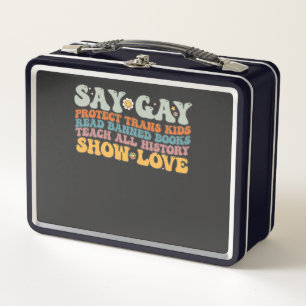 Groovy LGBT Say Gay Protect Trans Kids Read Books Metal Lunch Box