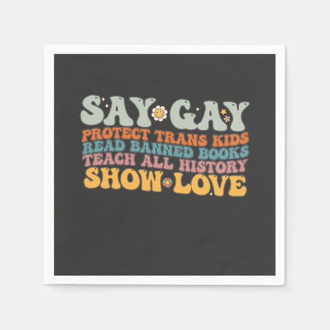 Groovy LGBT Say Gay Protect Trans Kids Read Books Napkin (Front)