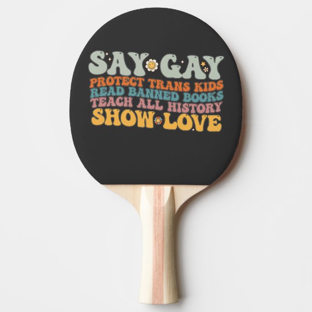 Groovy LGBT Say Gay Protect Trans Kids Read Books Ping Pong Paddle (Front)