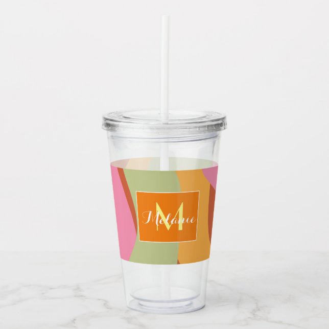 Groovy Lines Colourful Initial Monogram Name  Acrylic Tumbler (Front)